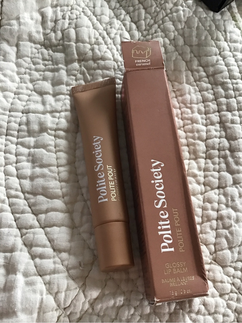 New Polite Society Polite Pout Glossy Lip Balm French Caramel Brown Vegan